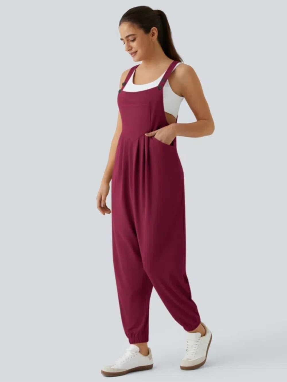 Halara Raspberry Pink Pockets Waffle Casual Jogger Overalls Pinafore Jumpsuit M